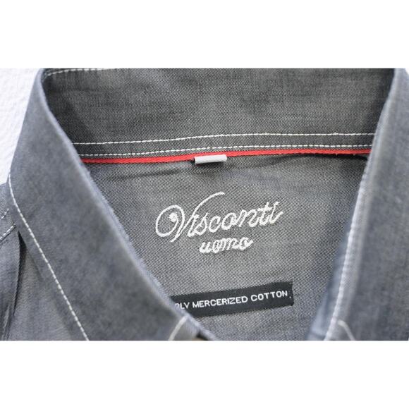 Visconti Black Dress Shirt Designer Gray Flip Cuff Long Sleeve Mens Size Small - Picture 5 of 6